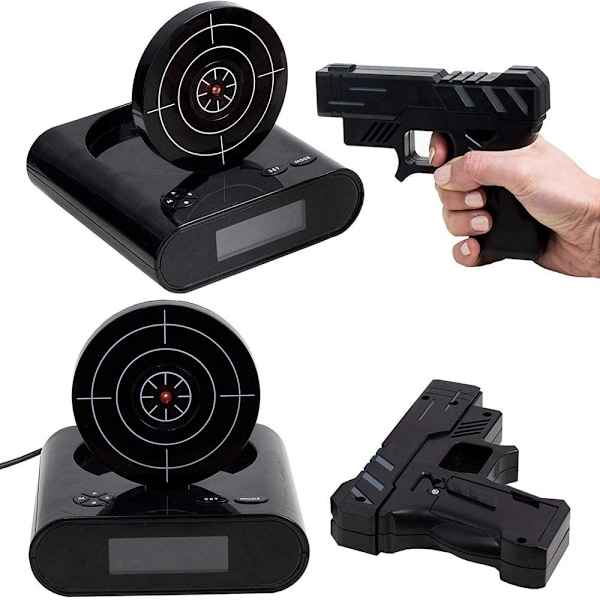 Target Wake Up Alarm Clock, Kreativ Pistol Skydealarm Personlig 12 Timers Digital Display til Tunge Sovende, Nyhedsgaven til Drenge Piger (Sort