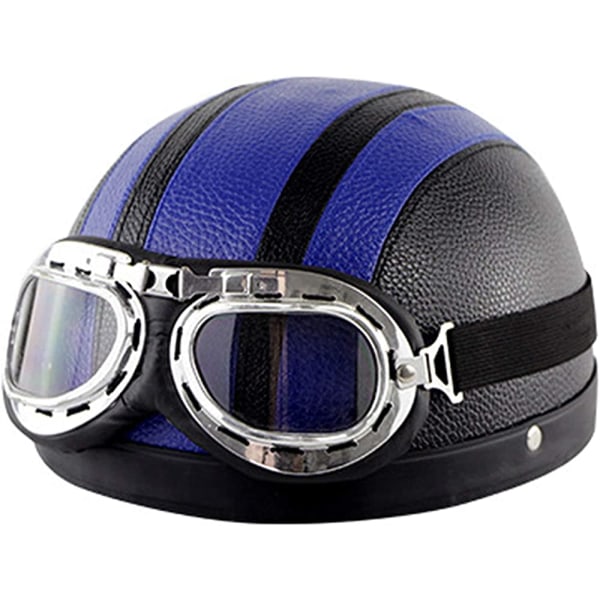 Unisex motorcykelhjälm mode skyddshjälm med glasögon glasögon svart blå