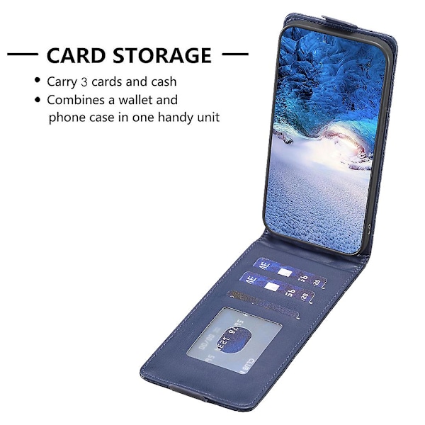 Vertikalt Vändbart Stötsäkert Skal för Iphone 15 PU Läder Präglat Telefonfodral Blue