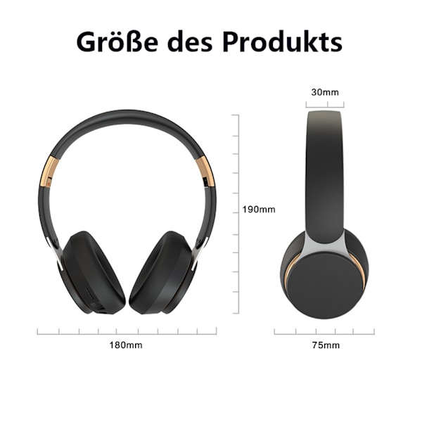Bluetooth Hodetelefoner Over-Ear, 65 Timers Spilletid og 3 EQ-Moduser Trådløse Hodetelefoner, Mikrofon for Telefonsamtaler, HiFi Stereo og Memory Foam,