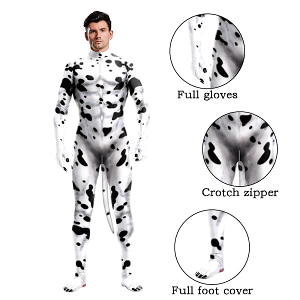 Zawaland Dyre Catsuit Par Snow Wolf Kostume med Hale Gren Lynlås Halloween Party Cosplay Outfit Forklædning Zentai Bodysuit B273-1001 B273-1001 S