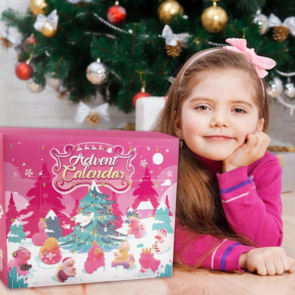 Adventskalender Julankor 2024 Barn, 24 st Gummiduckor Semester Adventskalender 24 Dagar Julnedräkning Leksaker Roliga Duckor Badleksaker Pink ducks