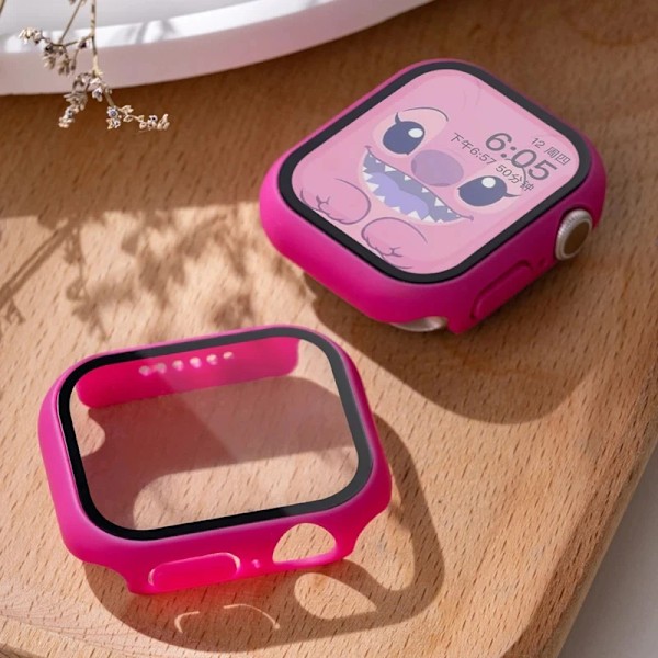 Härdat glas+ cover för Apple Watch Case Tillbehör 45 mm 41 mm 42 mm 38 mm PC-cover iWatch 6 5 4 se 44 mm 40 mm Barbie powder 23