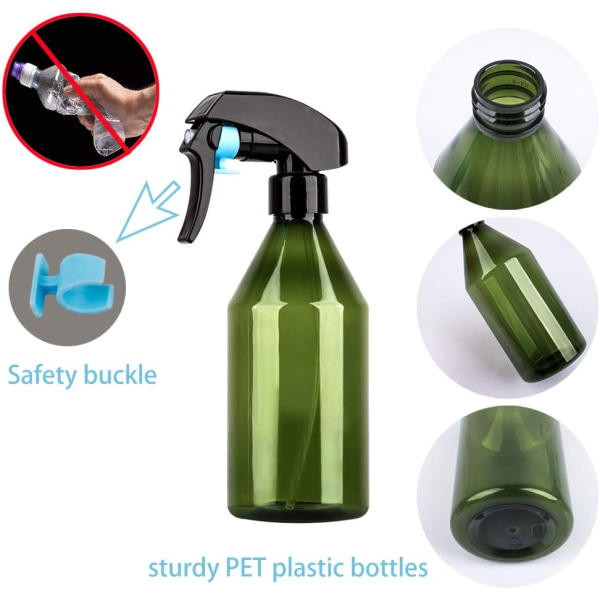 300 ml tom sprayflaska, förpackning med 2 Plast tom pump sprayflaska behållare för växt, hår, rengöring, trädgårdsarbete - Transparent grön