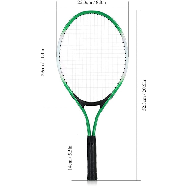 Sett med 2 tennisracketer for tenåringer for treningstennis, grønn