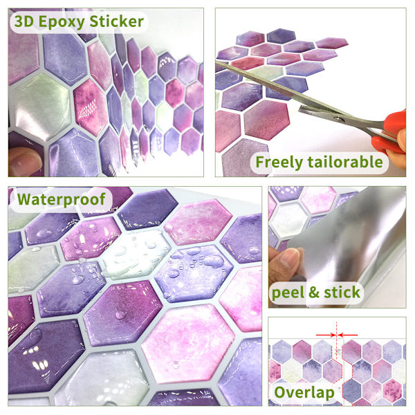 1 st 37,2*13 cm/14,65*5,12\" Rosa Lila Hexagonal Stereo Väggbana