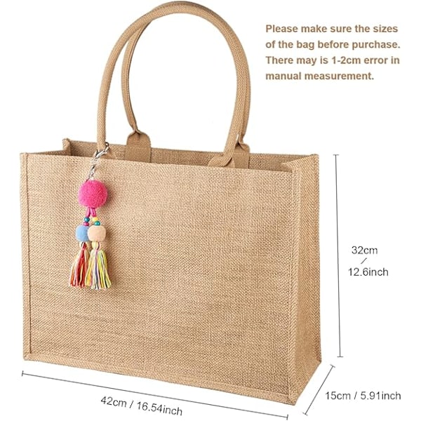 Jutetaske, shopper, kvinder, stor jutepose, strandtaske, foldbar, vandtæt, indkøbstasker, håndtaske til picnic, rejser, shopping, strand og hverdag
