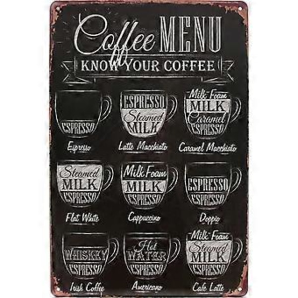 Kaffemenu Kend Din Kaffe Skilt Væg Retro Metal Bar Pub Plakat