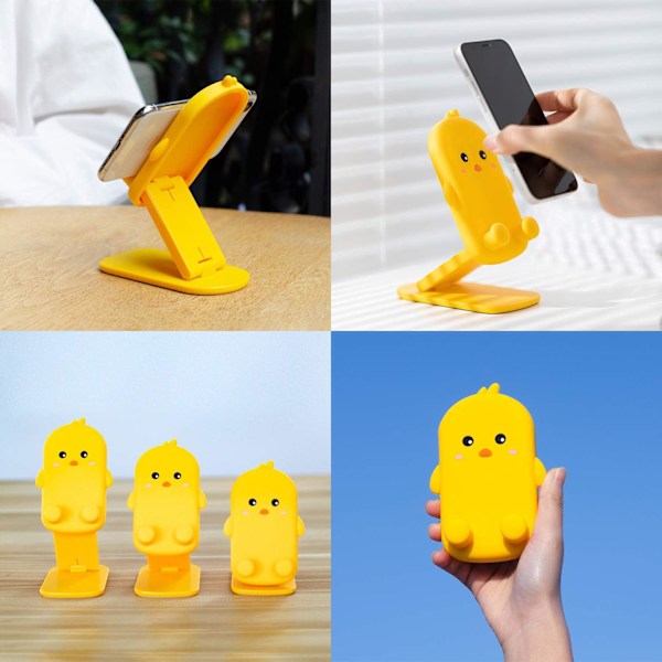 Dobbel Sammenleggbar Mobiltelefonholder Justerbar Mobiltelefonholder for Skrivebord Silikondeksel Kompatibel med iPhone 15 14 13 12 11 Pro Max Yellow Chick