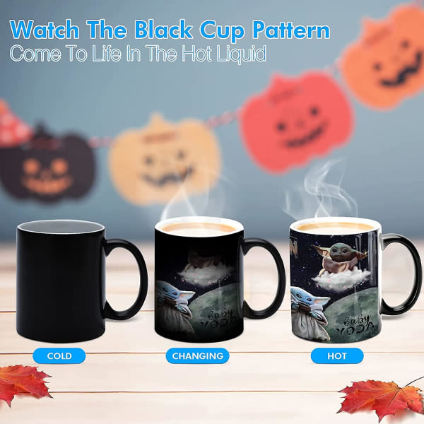 Heat Color Changing Mug,wmancok 11 Oz Magic Ceramic Cup För Kaffe Te Mjölk,yoda Baby 9 Bild avslöjas när varm vätska tillsätts