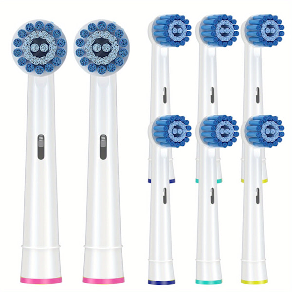 8-pack of sensitive gum care brush heads compatible with Oral B Braun electric toothbrush. Soft brush for superior and gentle cleaning