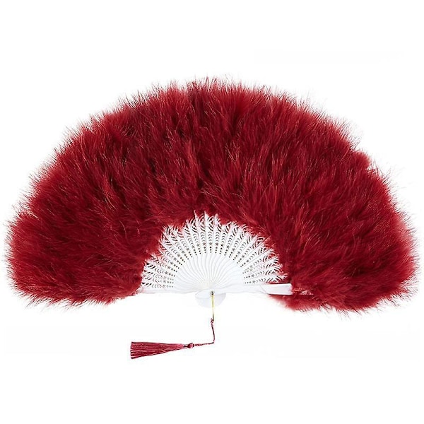 Fjer Vifte, Vintage Folde Vifte Flapper Håndvifte - Red