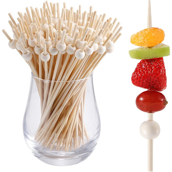 200 stk. Cocktail Picks, 4,7 tommer Tandstødere til Forretter, Bambus Cocktail Sticks Spyd til Drikkevarer, Charcuterie, Bryllup Fest Fancy Tandstødere