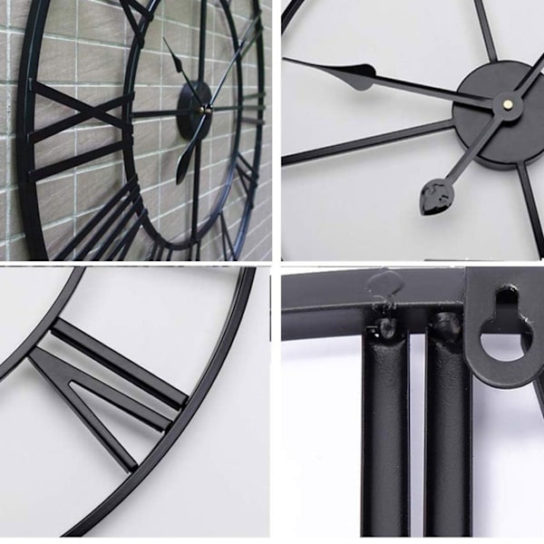 40 cm Analog Væg Ur (Antik Guld) Sort Retro Metal Ur Lydløs