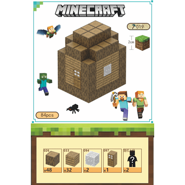 Minecraft Byggeklosser med 84 Sekssidede Magnetiske Kuber (Hytte 2) Cabin 2