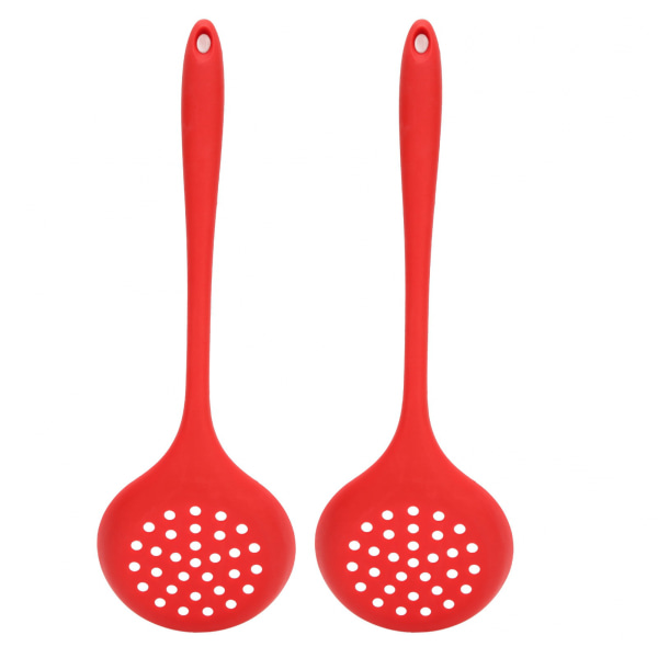 2-delad set med slitsade skedar, silikonskedar med slitsar, används för filtrering och dränering i restaurangkök - Röd
