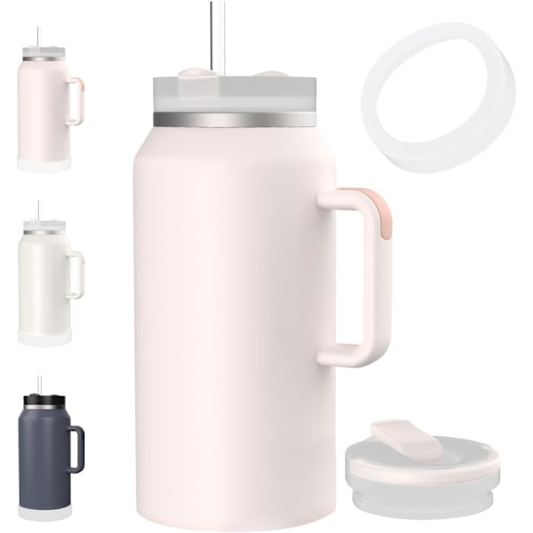 Vandflaske 64oz Tumbler med Håndtag og Strå Halv Gallon Isoleret Rustfrit 1