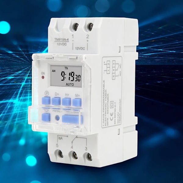 12V DC 16A Veckotimer, LCD-display med nedräkningsfunktion, Urtagbart batteri
