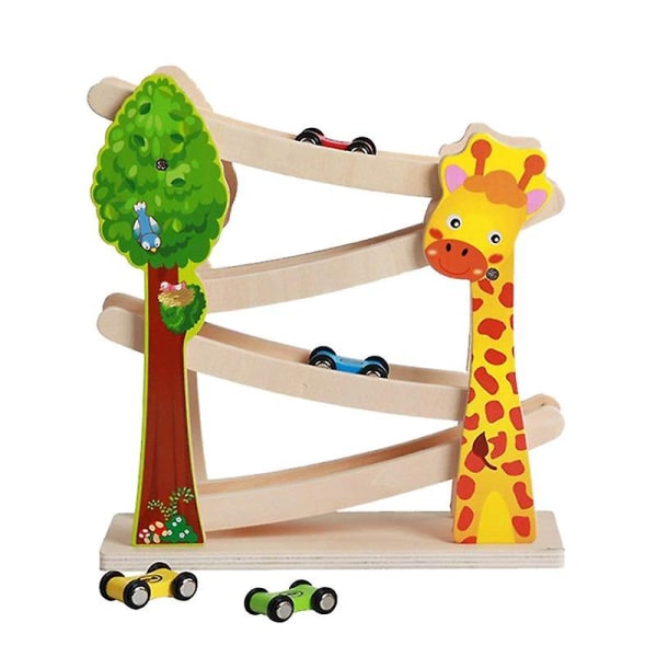 HHL Montessori puinen autoramppi lapsille, kilpa-autolelu, pysäköintiraita