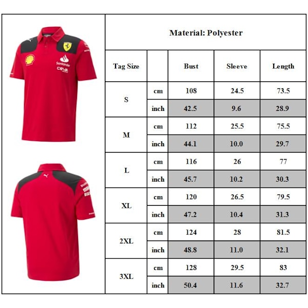 Ferrari F1 Team Poloshirt Herr Kortärmad T-shirt Tee Toppar 3XL