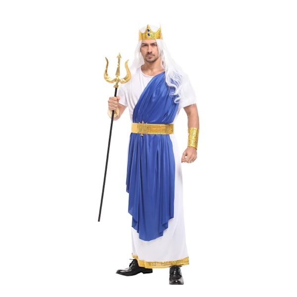 Ingen Trefork Fantasia Mænd Romersk Mytologi Gud Havets Konge Neptun Poseidon Kostumer Halloween Purim Fest Karneval Cosplay Outfits blå w blue white S (height 165-175cm)