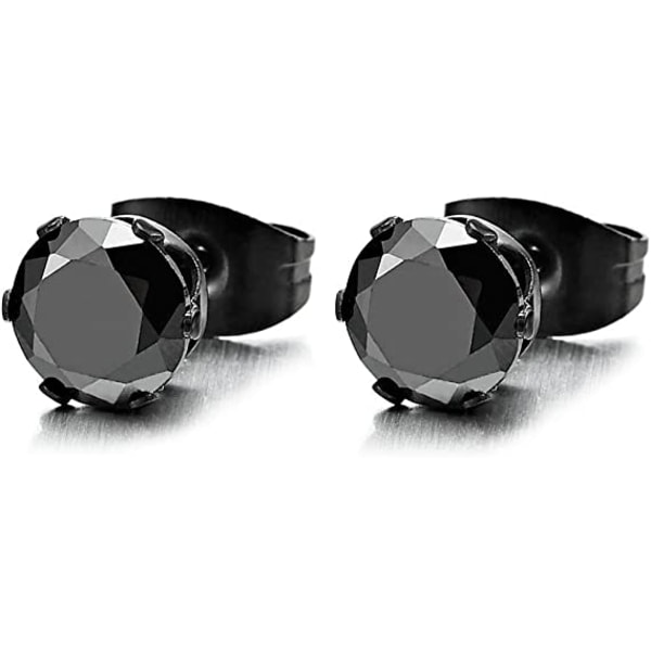 4MM Cubic Zirconia mäns svarta örhängen för kvinnor i rostfritt stål