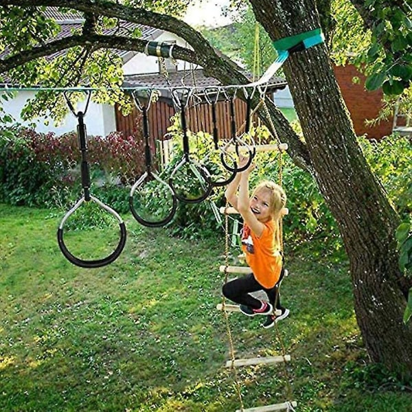 Farverige gyngegymnastikringe - 4 pakker udendørs baggård legesæt og legepladsudstyr til ninjabane