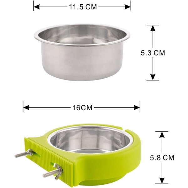 HHL Foderskål til kæledyrsbure, hængende aftagelig bur i rustfrit stål mad- og vandskåle til hunde, katte og små dyr