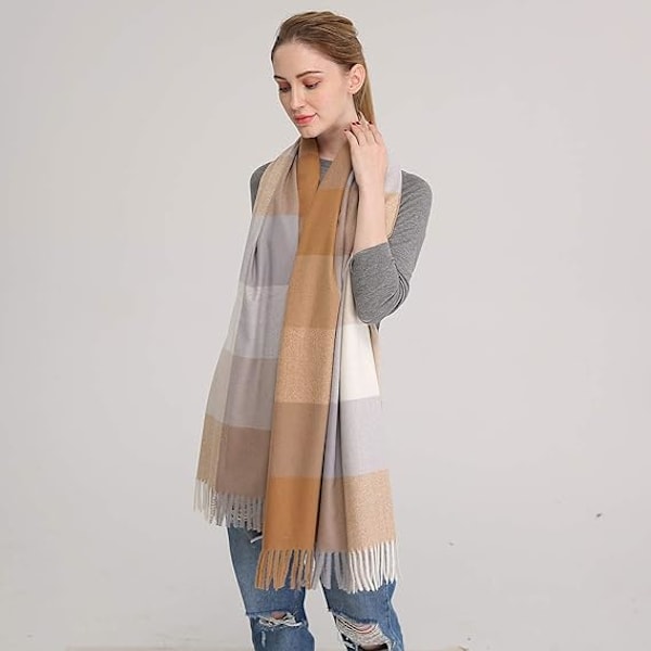 1 st stor kashmirullscarf stor pashminasjal och omslag varm stola filt Khaki