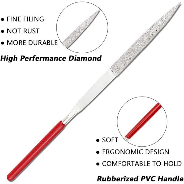 Sett, 10 stykker 140mm Mini modellering Riffler filer 3mm skaft assortert små nålefiler trekant firkant flat form metallfilsett