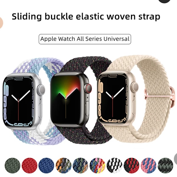 Flettet løkke for Apple Watch Rem 44mm 40mm 45mm 41mm 42mm 38mm 49mm Elastisk Solo armbånd iWatch series 9 se 7 5 6 Ultra2 Band 55.Olivenfarge 55.Olive color 38mm 40mm 41mm