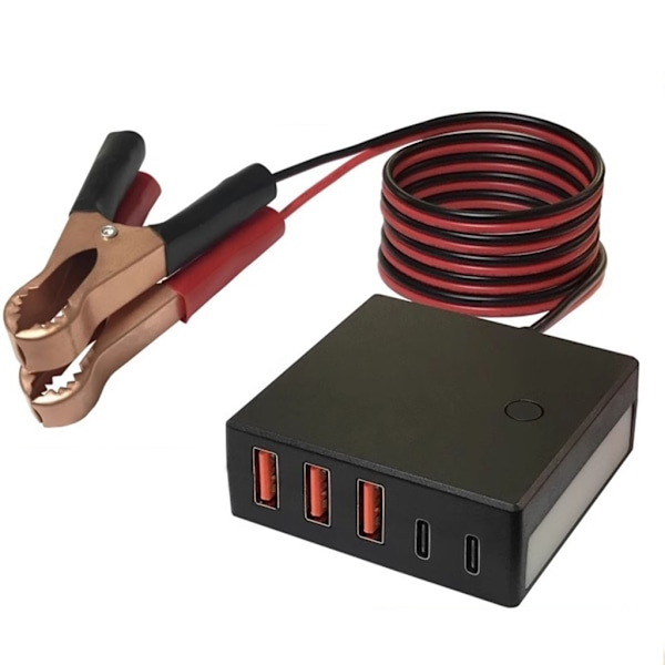 Multi-Port Billader Adapter 12V 24V til 5V Type-C USB Konverter Ladeadapter med Totalt 5 Porter