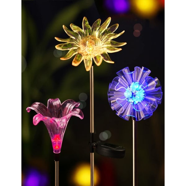 Solar Stake Lights, Life-Size Figurines LED, [ [Set med 3] Maskros & Lilja & Solros - Färgbyte