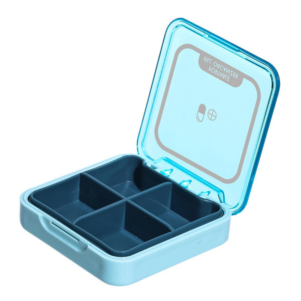 4 Grid Medicin Pill Box Case För Förvaring Rese Pill Case Vita Blue