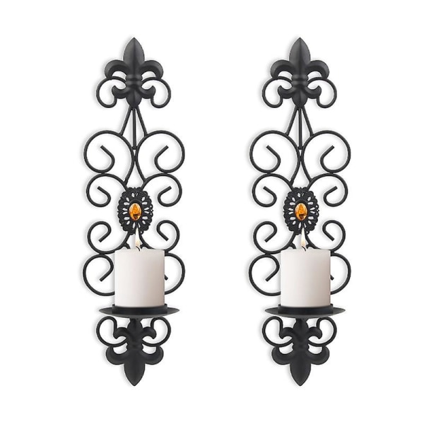 Set Of 2 Metal Candle Holders Wall Pillar Holders