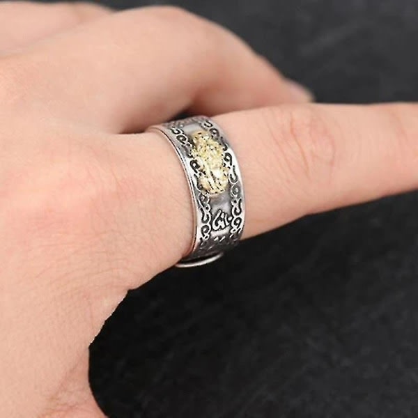 Feng Shui Pixiu Mani Mantra Protection Wealth Ring Amulet Wealth Lucky Open Justerbar Ring Buddhist (ruipei)