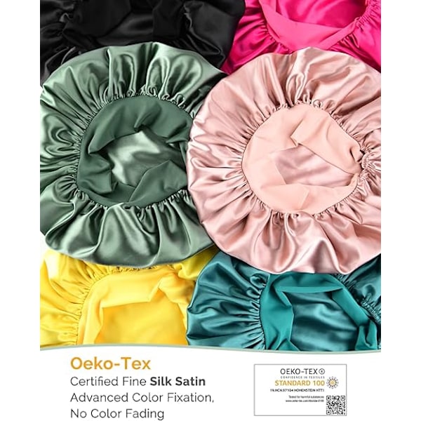 Satiini Bonnet - Silkkibonetti nukkumiseen, kaksinkertainen satiinivuori, solmittava nauha naisille kiharille hiuksille