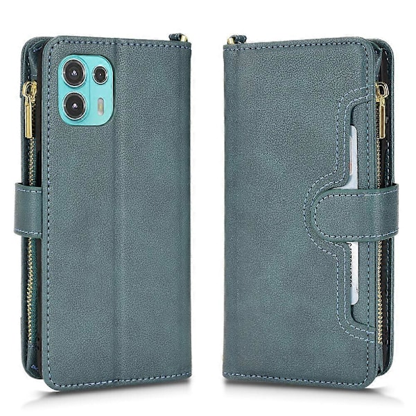 Etui til Motorola Edge 20 Fusion Beskyttelse Lynlås Magnetisk Tegnebog Kortholder PU Læder Flip Etui Grøn{GKS} Green A