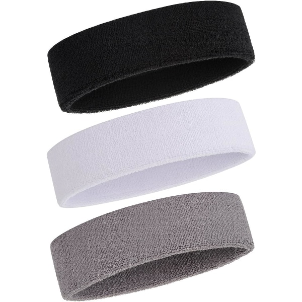 HHL Sweatband Headband Men and Women - 3 Pack Sports Headbands Moisture Wicking Athletic Cotton Terry Cloth Sweatband Sweat-wicking Headband