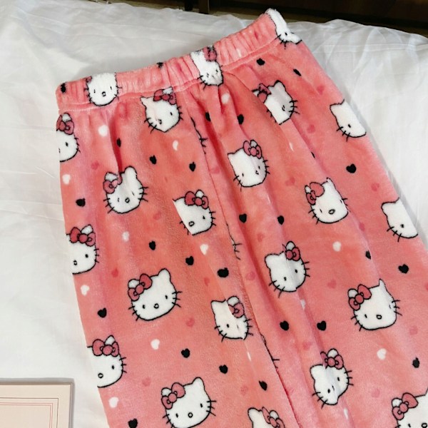 Hello Kitty Flanellpyjamas med tecknad design Plysch och tjock isoleringspyjamas för kvinnor Vattenmelonröd Watermelon Red L