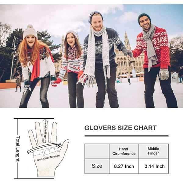 Stickade handskar för kvinnor TouchScreen Vinter Snö Blommönster Varma Vantar Unisex