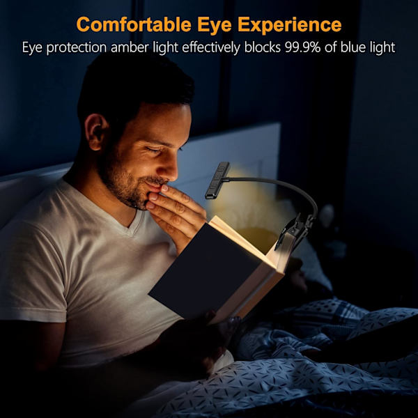 Gritin 19 LED Boklampe, Oppladbar Clip-on Leselampe, Øyebeskyttelse, Trinnløs Dimming, 360° Fleksibel Hals