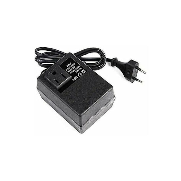 Transformator 220V till 110V, 200W, med europeiskt stickkontakt, för reducerad spänning.