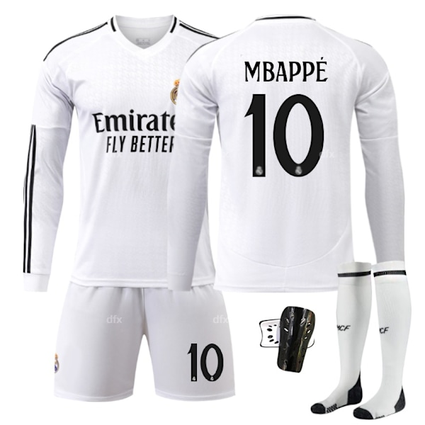 Real Madrid Børne Hjemmebanetrøje 2024-2025 Efterår & Vinter Nr 10 Strømper + Beskyttelse L MBAPPE No 11 Strømper + Beskyttelse No 11 Strømper + Beskyttelse No 11 socks + Guard L