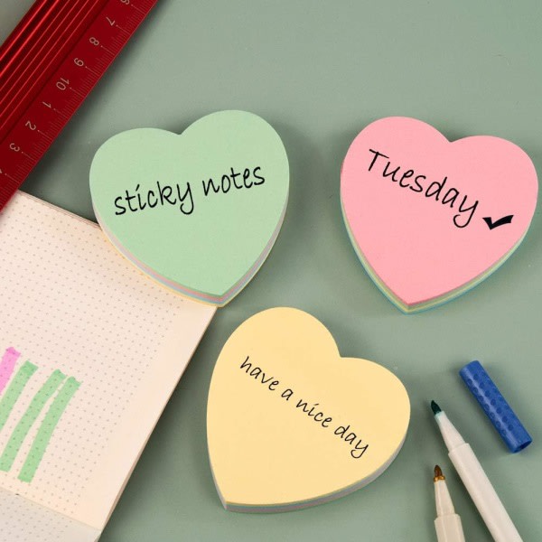 Sticky Notes Hjärtformade - Self Stick Post Memo Söt blandad 4 färger för kontor/hem/kök/bakning/skola Bulkförsäljning 600 ark totalt
