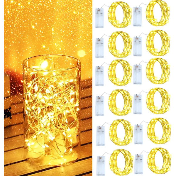 12x Fe-lyskæder, 3M 30LED Mikro Fe-lyskæder, Vandtæt Kobbertråd, Jule Halloween Indendørs/Udendørs Dekoration DIY (Varm Hvid)