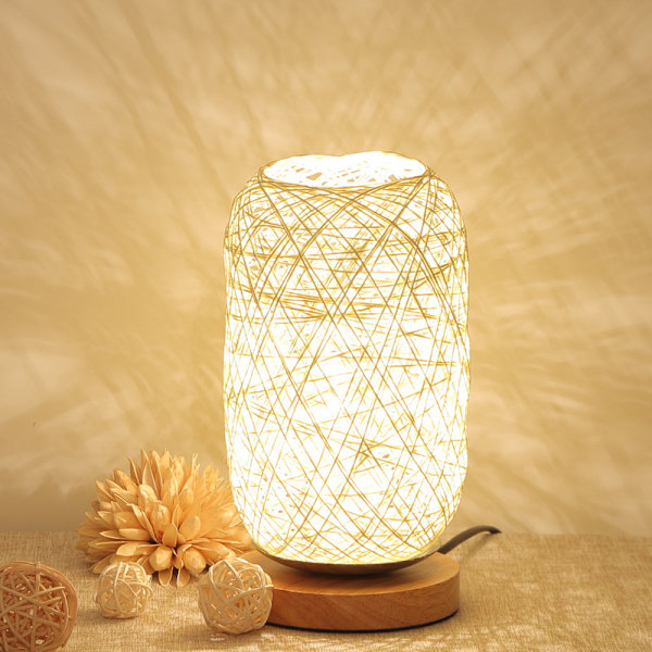 Moderne sengebordslampe i bambus og rattan bordlampe træbase cre