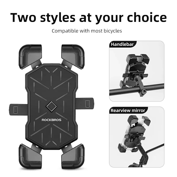 Rockbros Sykkeltelefonholder 360° Visning Universal Sykkeltelefonholder 4,5-7,2 Tommers Mobiltelefonfeste Rearview mirror 01