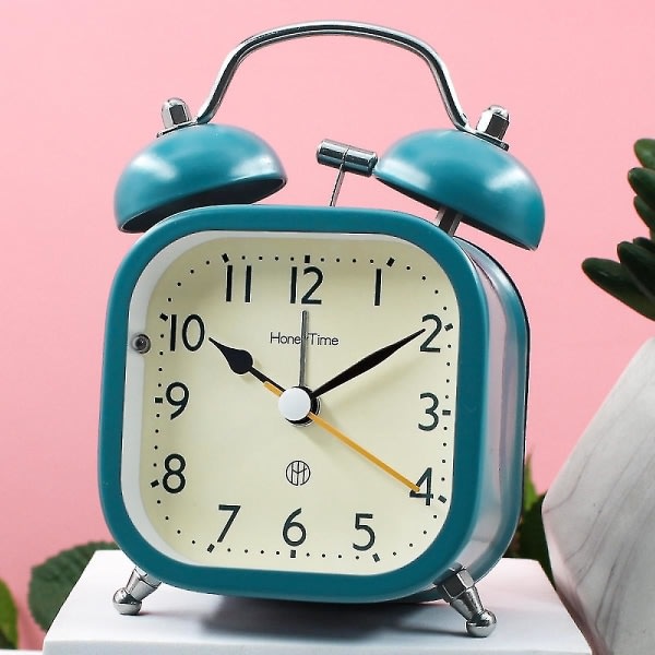 Wekity 3 tum fyrkantig metall lysande söt väckarklocka Tyst väckarklocka för studenter, barn och vuxna (blå)