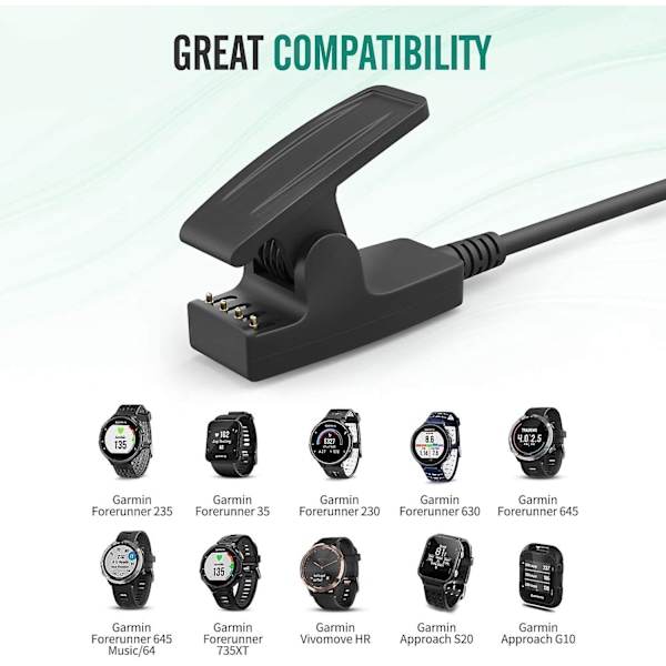2-pak lader for Garmin Forerunner 235/35/35j/64/230/630/645/645 Music/735xt/vivomove Hr/approach S20/g10/lily Watch